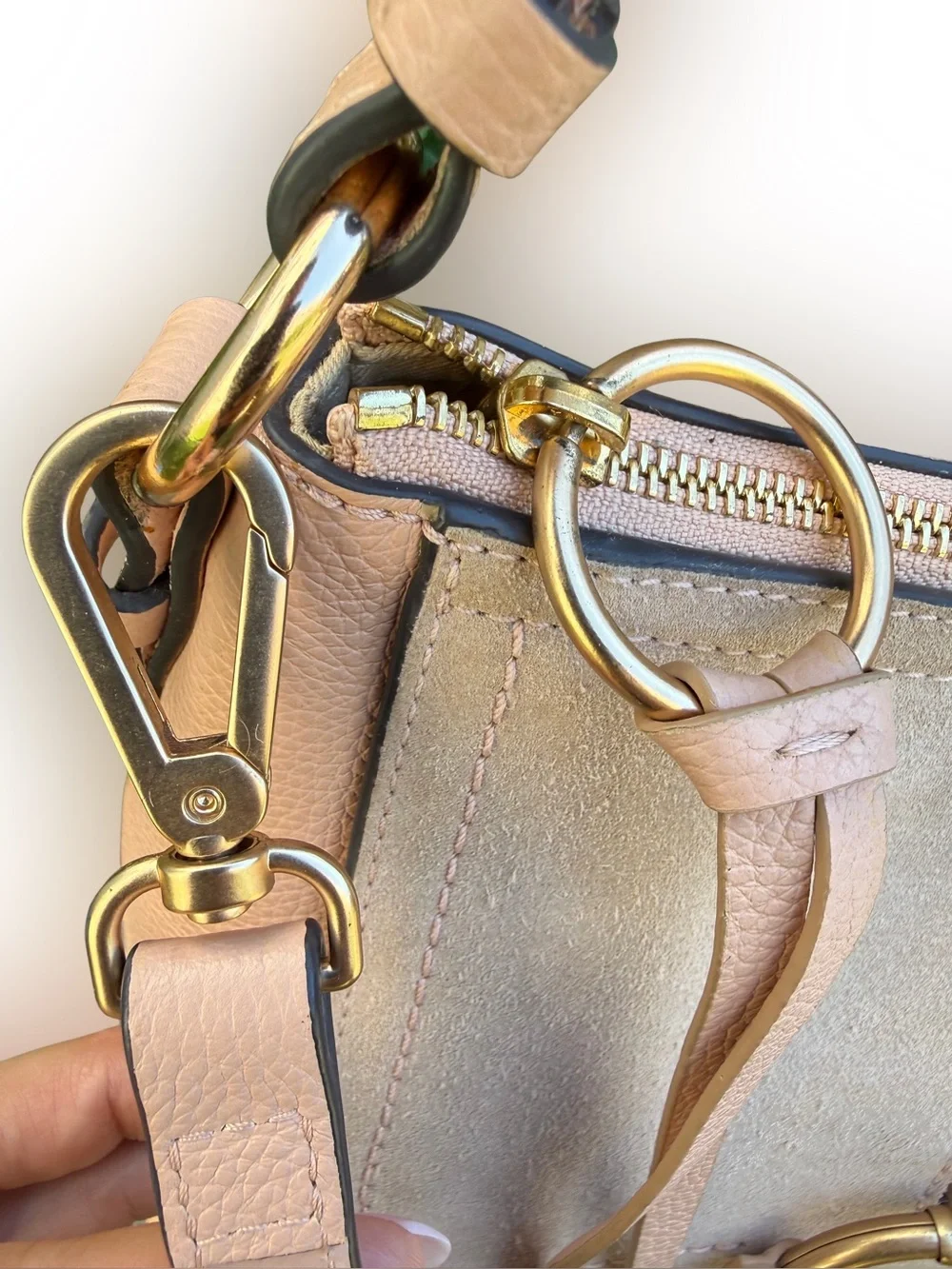 See by Chloe Blush Taupe Joan Suede Pebble Leather Shoulder Crossbody Hobo w/COA - Picture 8 of 13